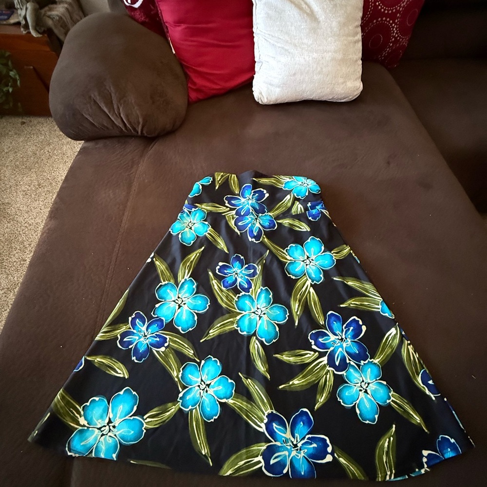 Floral A-Line Skirt with Blue and Green Design